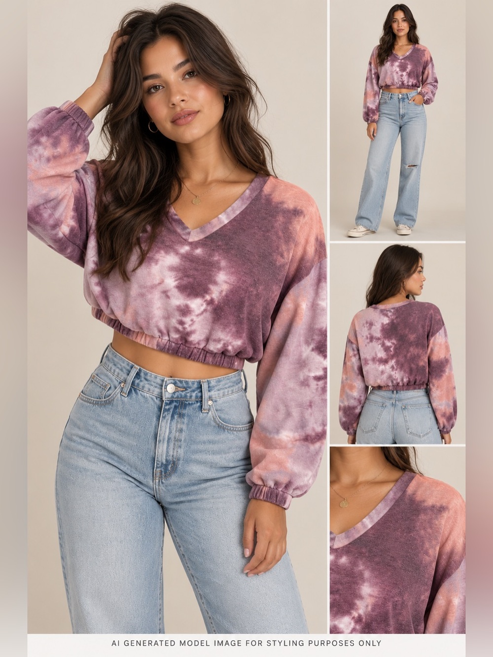 Altar’d State Intimates Tie Dye Cropped Lounge Top Purple Peach Size Small